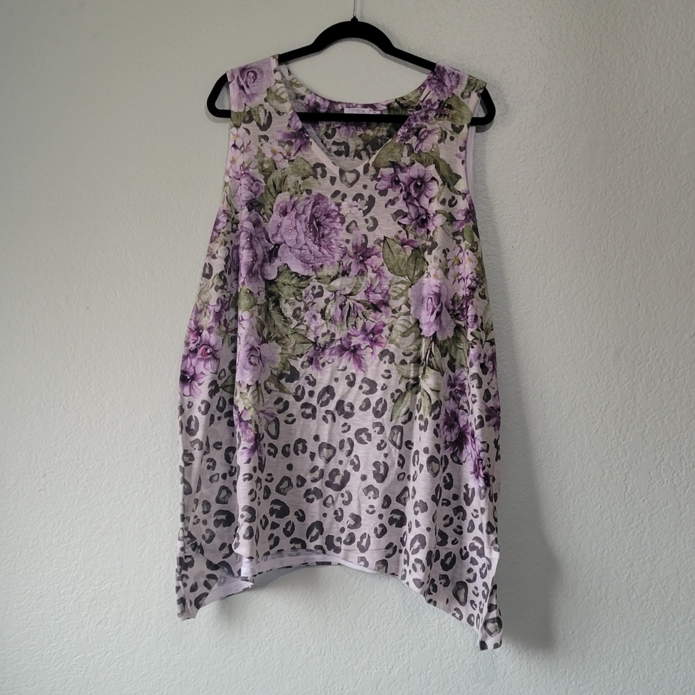 2x Cheetah and Floral Print Tank Top